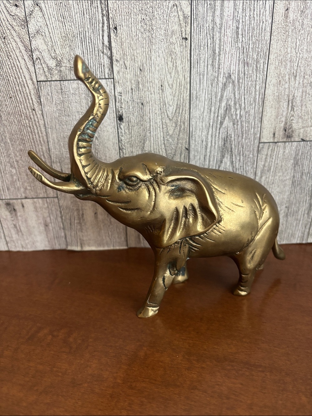 Brass Gold tone Elephant Figurine with Trunk Up